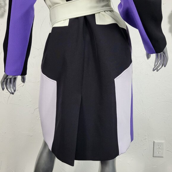 NWT~$695~TOCCIN~SZ S~STUNNING PURPLE BLACK BELTED COLORBLOCK TRENCH COAT JACKET - Picture 15 of 16